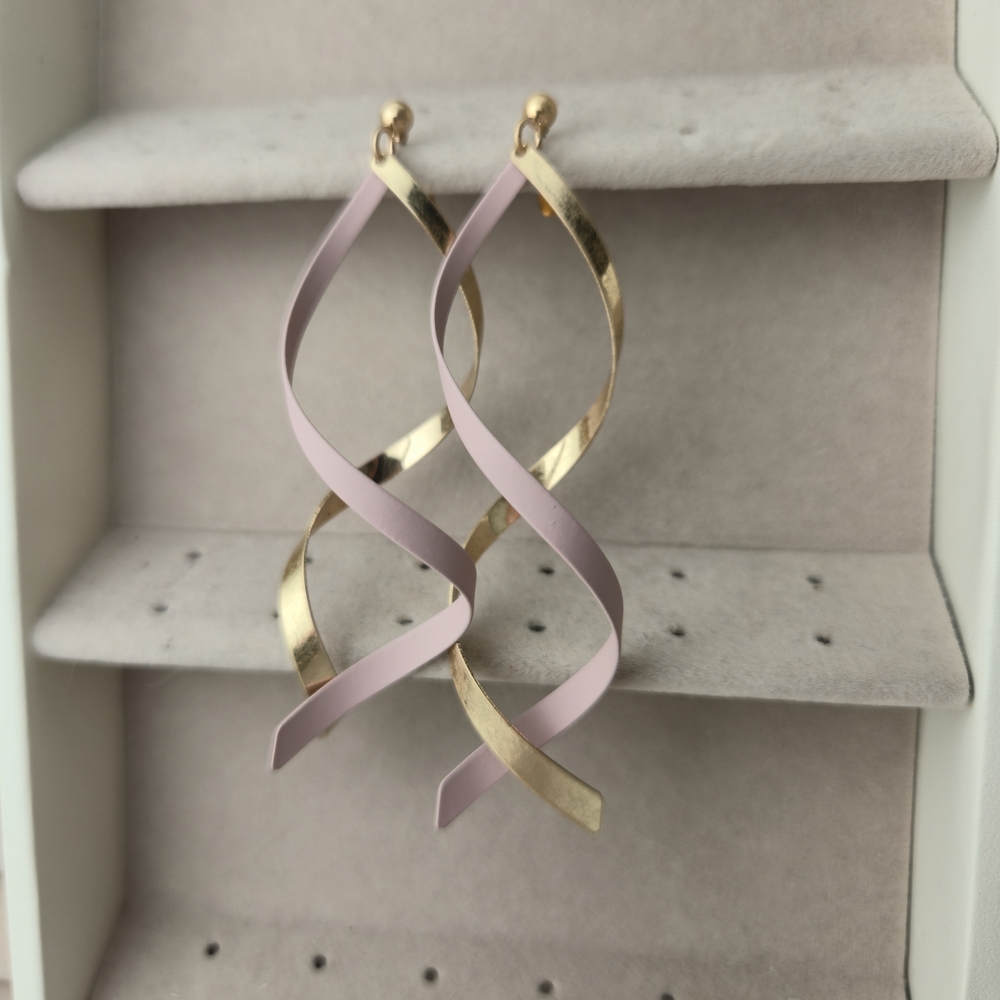 Gold & Blush Spiral Dangle Earrings | Modern Statement Twist Earrings | Minimal